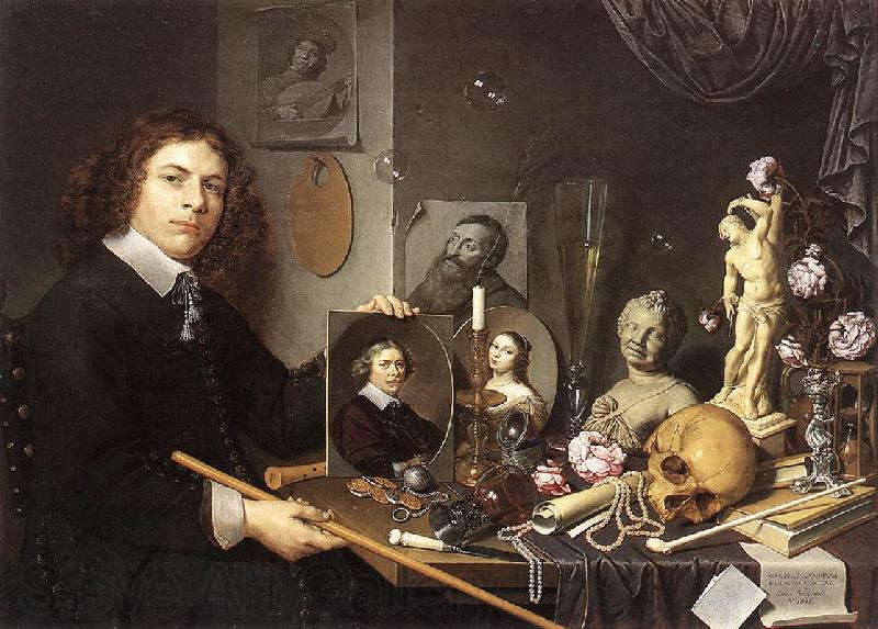 BAILLY, David Self-Portrait with Vanitas Symbols dddw Norge oil painting art